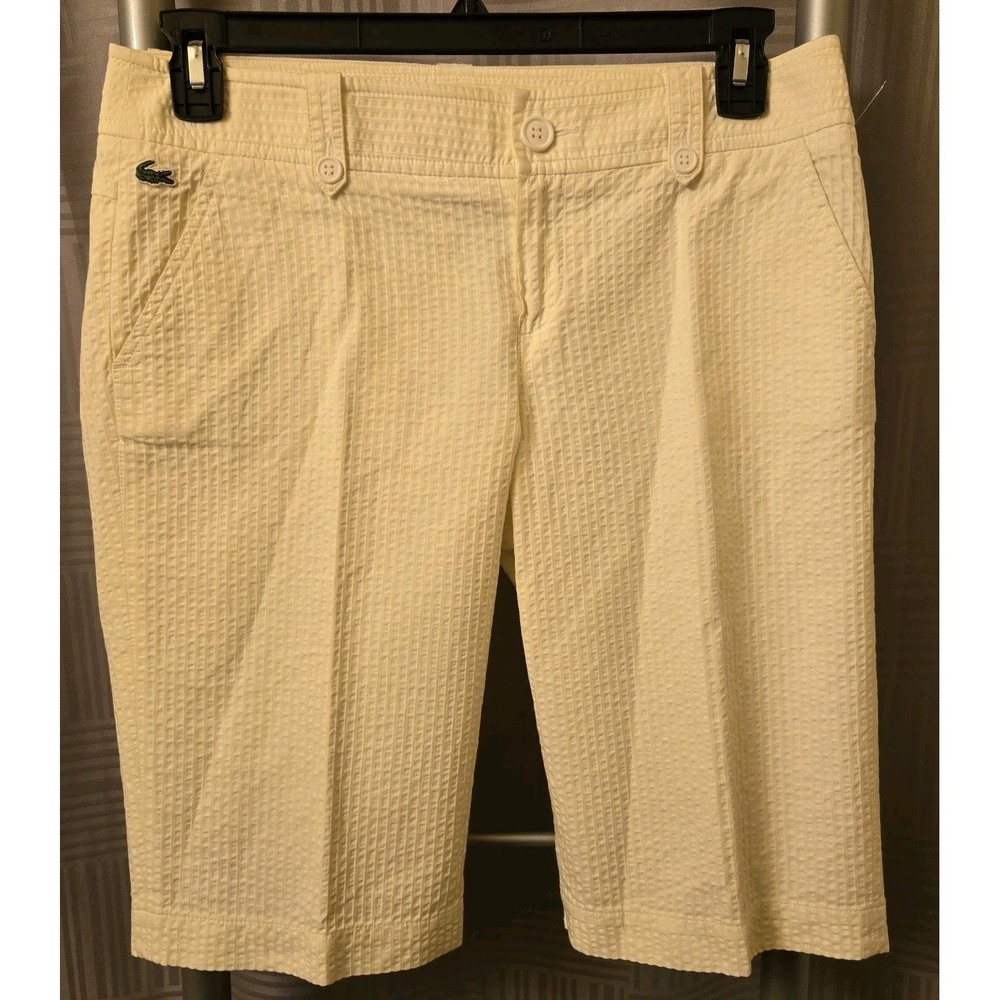 Vintage‎ Lacoste Size 40 Yellow White Striped Seersucker Bermuda Shorts